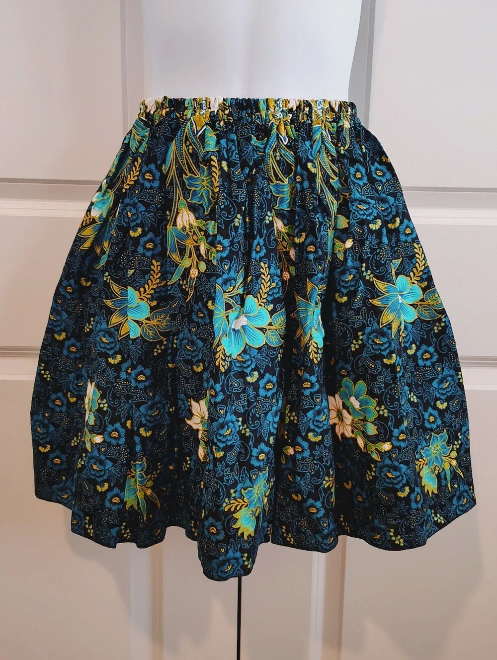Floral & Gold Glitter Midi Skirt (Cambodian Print)